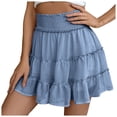thumbnail image 1 of vigerkar Womens Ruffle Mini Skort Casual High Waisted Tiered A Line Beach Vacation Summer Boho Flowy Skirts with Shorts Blue, L, 1 of 6