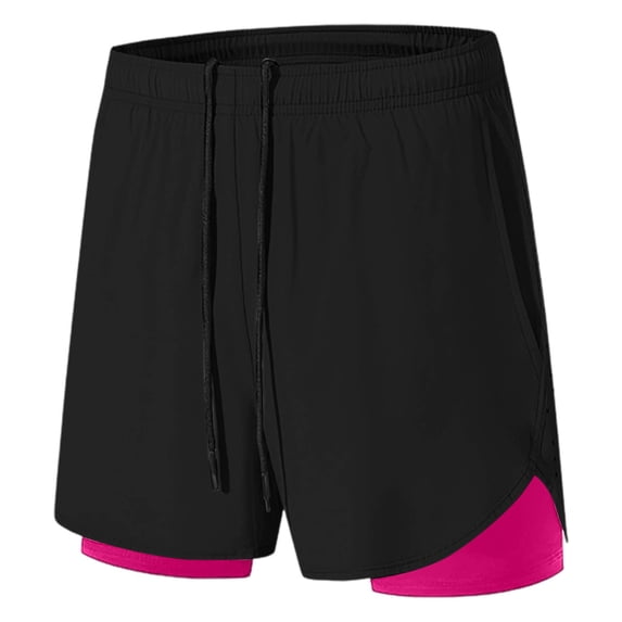 vigerkar Womens Running Gym Shorts Women Pack of 2, Nylon Compression Workout Shorts Women with Liner (Hot Pink, L)