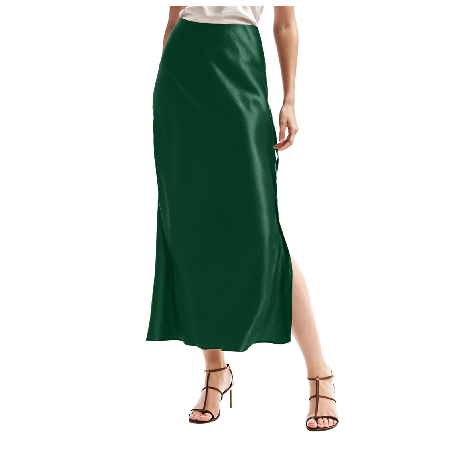 High Slit Printed Silky Satin Skirt