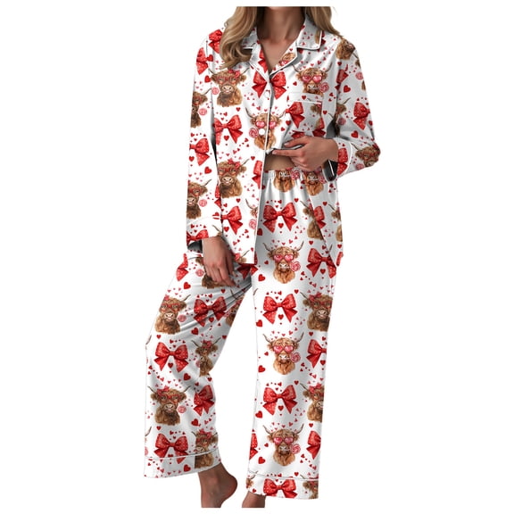 vigerkar Womens Satin Silky Pajama Set Long Sleeve Button Down Shirt with Long Pajama Pant Set Soft PJ Loungewear (Watermelon Red, XXL)