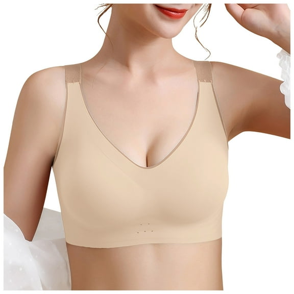 vigerkar Womens Seamless Wireless Supportive Bra Push Up Comfort Soft No Underwire Full Coverage T-Shirt Bra Beige, M