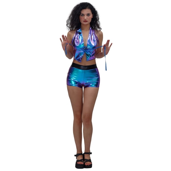 vigerkar Womens Shiny Stretchy Metallic Mini Shorts Hot Pants for Costume Party (Blue, XXL)
