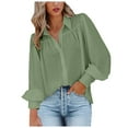 thumbnail image 1 of vigerkar Womens Shirts Button Down Lantern Long Sleeve Blouse Fashion Casual Tops 2025 Green, M, 1 of 6