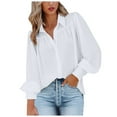 thumbnail image 1 of vigerkar Womens Shirts Button Down Lantern Long Sleeve Blouse Fashion Casual Tops 2025 White, M, 1 of 8