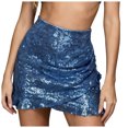 thumbnail image 1 of vigerkar Womens Short Ruched Body Con Sequin Club Pencil Sparkly Carnival Cocktail Mini Skirt (Blue, L), 1 of 5