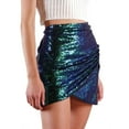 thumbnail image 1 of vigerkar Womens Short Ruched Tulip Hem Body Con Sequin Club Pencil Mini Skirt Green, L, 1 of 7