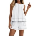 thumbnail image 1 of vigerkar Womens Short Sets 2 Piece Vacation Outfits Sleeveless Tank Top and Shorts Matching Set with Pockets White, M, 1 of 8