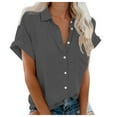 thumbnail image 1 of vigerkar Womens Short Sleeve Shirts V Neck Collared Button Down Shirt Tops with Pockets Dark Gray, XXL, 1 of 4