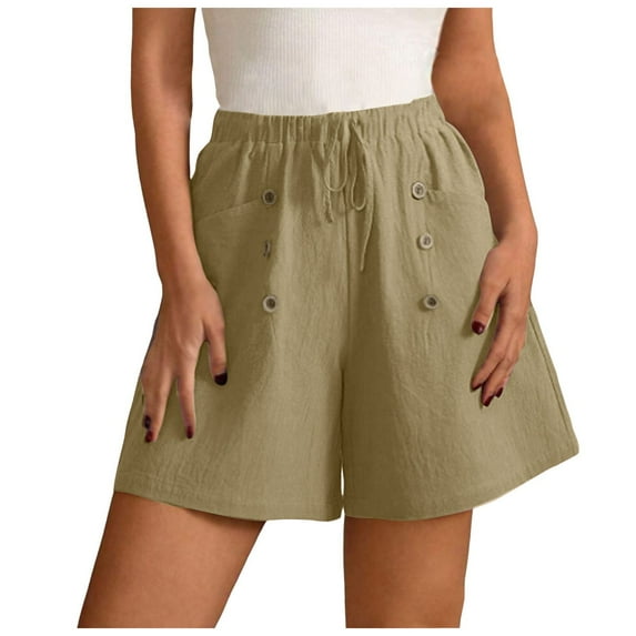 vigerkar Womens Shorts 2025 Comfy Summer Drawstring High Waist Cotton Shorts for Women Trendy Khaki, S