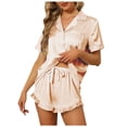 thumbnail image 1 of vigerkar Womens Silk Pajamas Set Button Down 2 Piece Satin Pjs Shorts Set Ruffle Notch Collar Sleepwear White, XL, 1 of 6