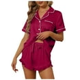 thumbnail image 1 of vigerkar Womens Silk Satin Pajamas Short Sleeve Loungewear Two-Piece Sleepwear Button-Down Pj Set RD2, XXL, 1 of 6