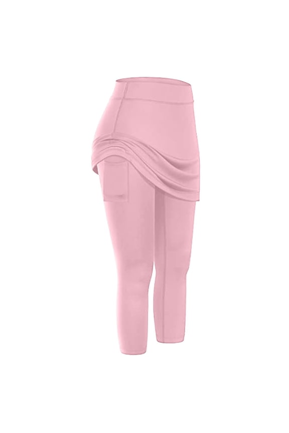 Womens Skirted Leggings with Tummy Control High Waist Athletic Workout Yoga Pants Fitness Tennis Skirt Sport Tights Pink, XL