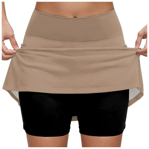 vigerkar Womens Skorts with Pockets Tummy Control Plus Size Athletic Pants with Pockets Fashion Casual Short Skirt Khaki, M