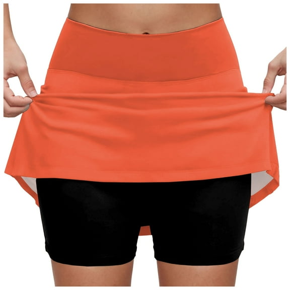 vigerkar Womens Skorts with Pockets Tummy Control Plus Size Athletic Pants with Pockets Fashion Casual Short Skirt Orange, XXL