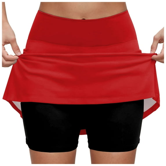 vigerkar Womens Skorts with Pockets Tummy Control Plus Size Athletic Pants with Pockets Fashion Casual Short Skirt Red, XL