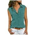 thumbnail image 1 of vigerkar Womens Sleeveless Button Down Shirts Blouses Business Work Summer Tank Tops 2025 With Pockets Green, L, 1 of 5