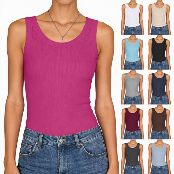 vigerkar Womens Sleeveless Crewneck Ribbed Tank Tops Casual Basic Summer Top Slim Fitted Racerback Shirts (Mint Green, XL)