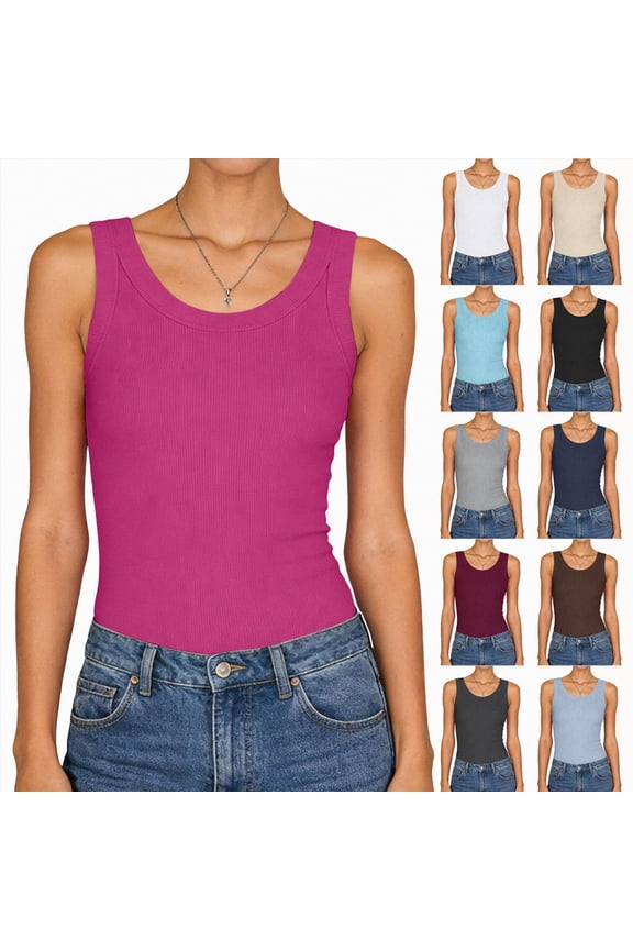 Womens Sleeveless Crewneck Ribbed Tank Tops Casual Basic Summer Top Slim Fitted Racerback Shirts (White, XXL)