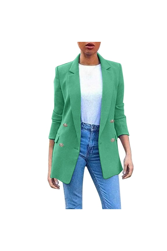 Womens Solid Color Casual Office Blazer Suit Jacket Slim Fit Notched Shawl Collar Sports Coat Outwear Green, XXL