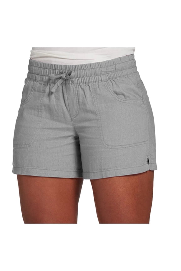 Womens Solid Color Slim Straight Shorts Elastic Mid Waist Drawstring Athletic Lounge Shorts (Grey, M)