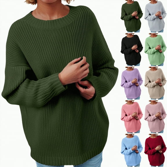 vigerkar Womens Solid Color Sweaters Long Sleeve Sweatshirts for Women Fall Fashion Tops Trendy Tunics Winter Outfits (Watermelon Red, XL)