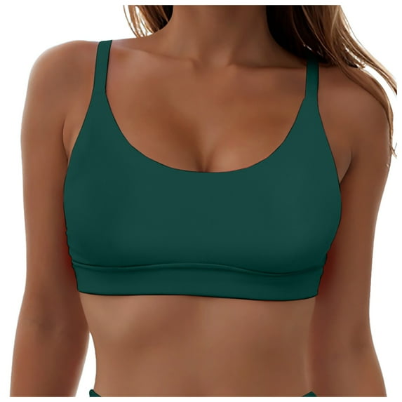 vigerkar Womens Sport Quick Dry Swimsuit Top - Swim Bra Bikini Top Only Scoop Neck Bathing Suit 2025 Swimwear Dark Green, M