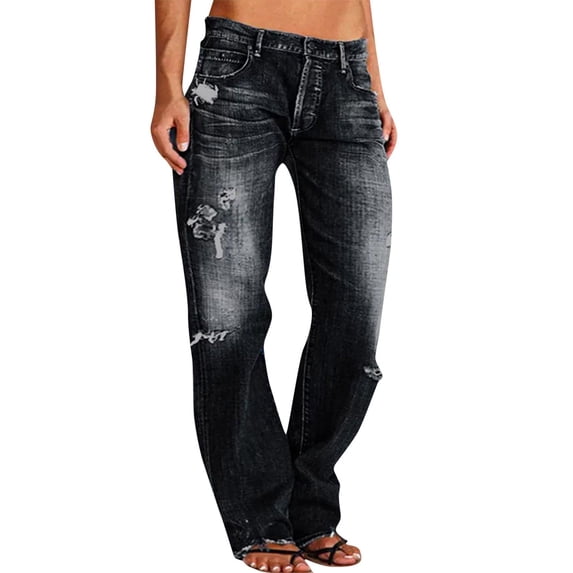 vigerkar Womens Straight Leg Jeans Button Down Low Rise Ripped Jeans Plus Size Boyfriend Distressed Denim Pants with Pockets Black, 4XL