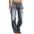 thumbnail image 1 of vigerkar Womens Straight Leg Jeans Button Down Low Rise Ripped Jeans Plus Size Boyfriend Distressed Denim Pants with Pockets (Grey, XXL), 1 of 3
