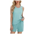 thumbnail image 1 of vigerkar Womens Summer 2 Piece Sets 2025 Ribbed Knit Crew Neck Sleeveless Tank Tops With Shorts Casual Lounge Matching Set Green, M, 1 of 8