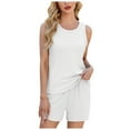thumbnail image 1 of vigerkar Womens Summer 2 Piece Sets 2025 Ribbed Knit Crew Neck Sleeveless Tank Tops With Shorts Casual Lounge Matching Set White, XXL, 1 of 8