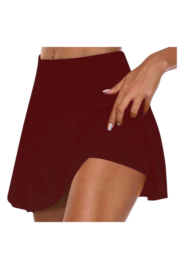 Womens Summer Active Skirt for Sports Running Gym Training Plus Size Athletic Tennis Skorts Golf Skirts (Wine, 5XL)