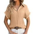thumbnail image 1 of vigerkar Womens Summer Button Down Shirts Lapel Short Sleeve Shirt Collared Casual Comfy Blouses Tops Khaki, S, 1 of 6