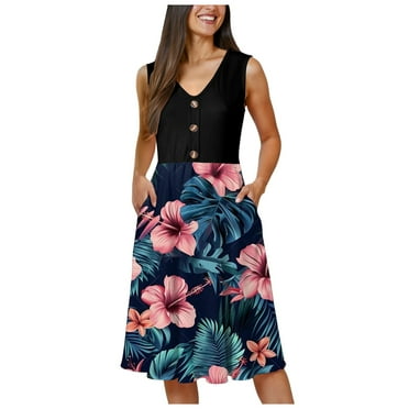 vigerkar Womens Summer Casual Button Down Mini Dress Floral Beach Sundresses V Neck Flowy A Line Sleeveless Dresses with Pockets Light Green, M
