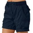 thumbnail image 1 of vigerkar Womens Summer Casual Drawstring Elastic Waist Cargo Shorts High Waisted Rolled Edge Pocketed Shorts Navy, L, 1 of 5