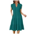 thumbnail image 1 of vigerkar Womens Summer Dress Ruffle Sleeve V Neck Midi Dresses Fashion Casual Fit Flowy Tiered Boho Beach Vacation Sundress Sky Blue, M, 1 of 5