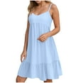 thumbnail image 1 of vigerkar Womens Summer Dresses 2025 V Neck Sleeveless Mini Babydoll Dress Casual Loose Swing Ruffled Tiered Beach Sundress Light Blue, 3XL, 1 of 8