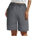thumbnail image 1 of vigerkar Womens Summer Linen Shorts Casual Fashion Beach Shorts Drawstring Elastic Waist Comfy Quick Dry Pants with Pockets Grey, XXL, 1 of 5