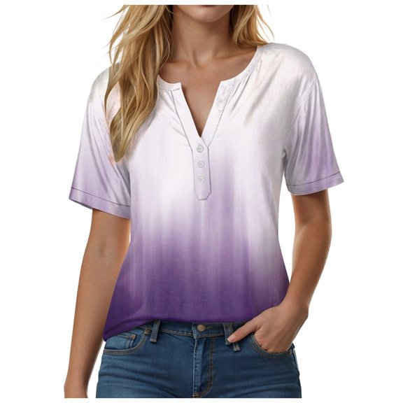 vigerkar Womens Summer Short Sleeve Blouse Plus Size Ladies Shirts Floral Loose Flowy Tops for Leggings Purple, L