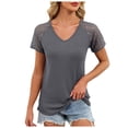 thumbnail image 1 of vigerkar Womens Summer Short Sleeve T Shirt 2026 Spring Vacation V Neck Tops Lace Blouses Dressy Casual Fashion Clothes (Grey, XXL), 1 of 9