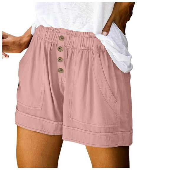vigerkar Womens Summer Shorts Elastic Waist Pocketed Casual Quick Dry Pants Pink, XL