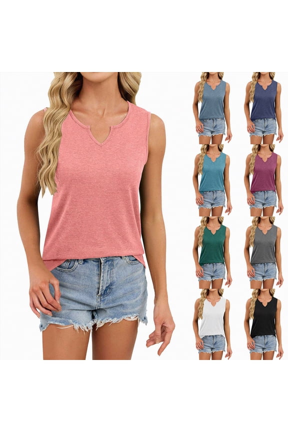 Womens Summer Tops Sleeveless Shirts V Neck Shirts Spring Blouses Beach Vacation Clothes (Grey, L)