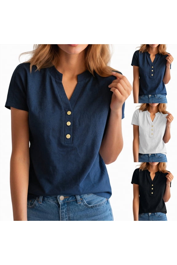 Womens Summer Tops Spring Short Sleeve V Neck True Classic T Shirt Casual Cute Fashion Beach Vacation Clothes 2026 (Blue, M)