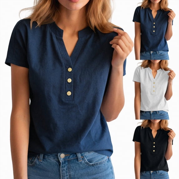 vigerkar Womens Summer Tops Spring Short Sleeve V Neck True Classic T Shirt Casual Cute Fashion Beach Vacation Clothes 2026 (Blue, S)