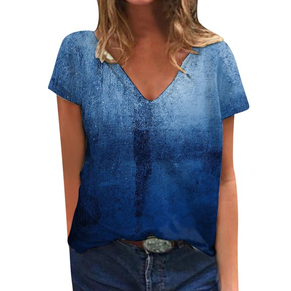 vigerkar Womens Summer Tops Trendy Casual V Neck T Shirts Short Sleeve Boho Floral Blouses Loose Fit Flowy Tee H, M