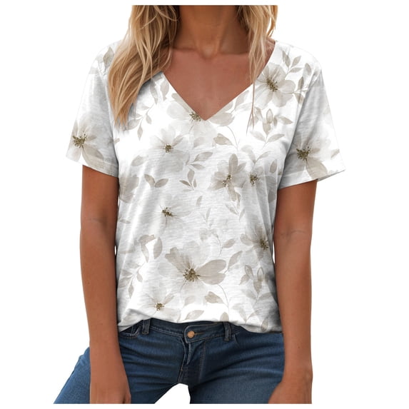 vigerkar Womens Summer Tops Tunics Casual Short Sleeve Shirts Loose Fit Blouses (White, M)