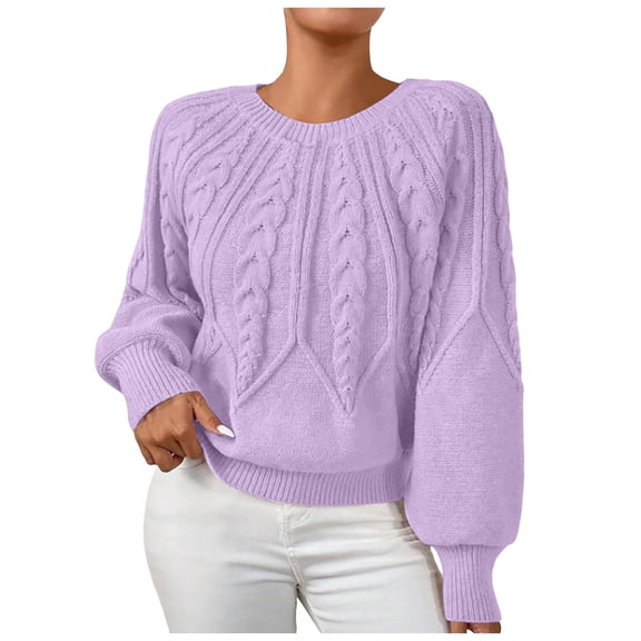 vigerkar Womens Sweaters Crewneck Long Sleeve Cable Knit Chunky Sweater Tops Fashion Fall Outifits (Purple, L)