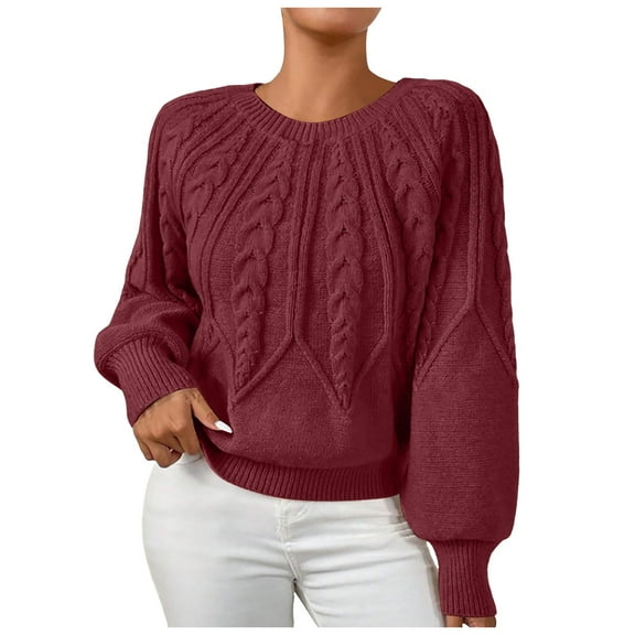 vigerkar Womens Sweaters Crewneck Long Sleeve Cable Knit Chunky Sweater Tops Fashion Fall Outifits (RD4, L)