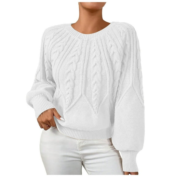 vigerkar Womens Sweaters Crewneck Long Sleeve Cable Knit Chunky Sweater Tops Fashion Fall Outifits (White, S)