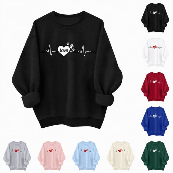 vigerkar Womens Sweatshirt Cute love Graphic Shirts Long Sleeve Crew Neck Pullovers Lover Gifts (White, S)