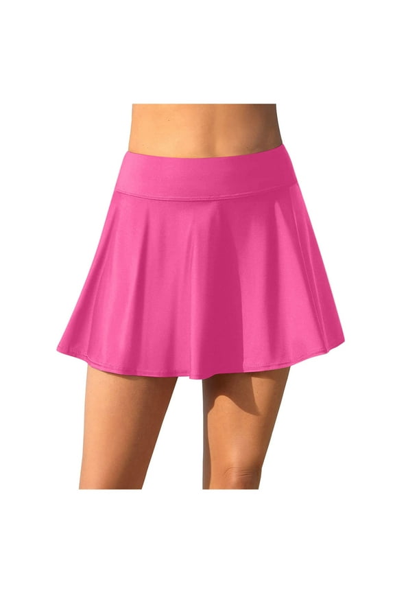 Womens Swim Skirt Athletic Bathing Suit Skorts with Pockets Hot Pink, L